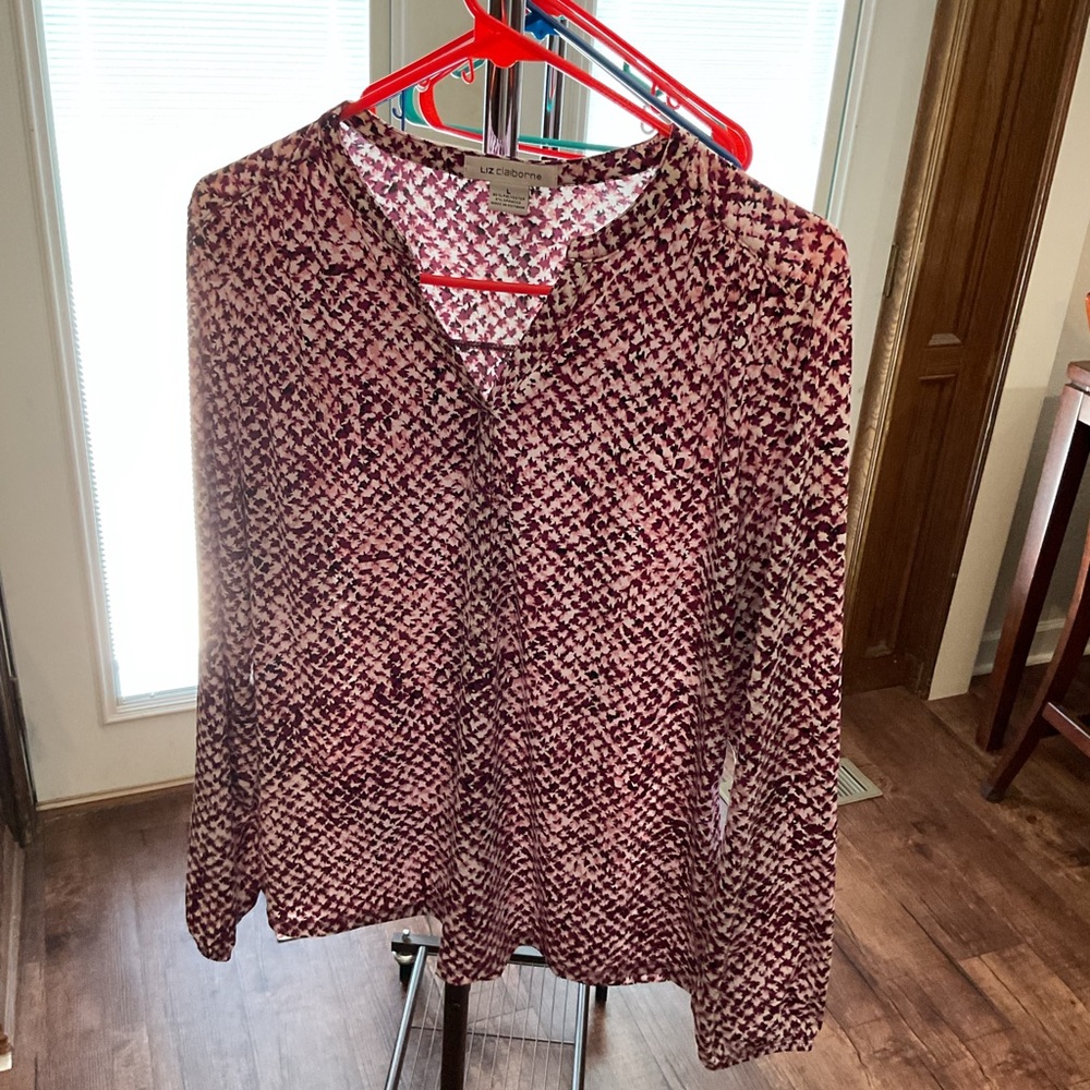 Liz Claiborne Women's Blouse - Burgundy and White